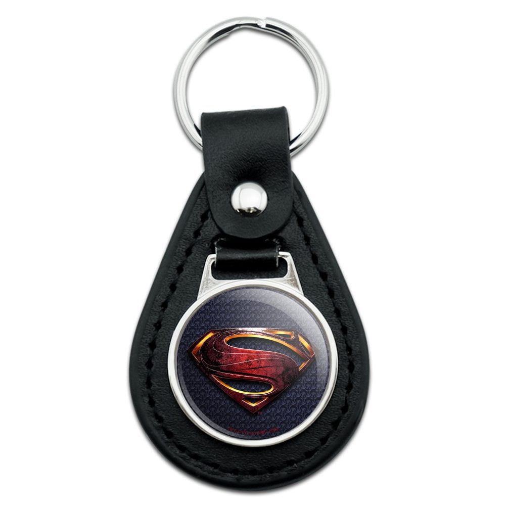 Black Leather  Justice League Movie Superman Logo Keychain