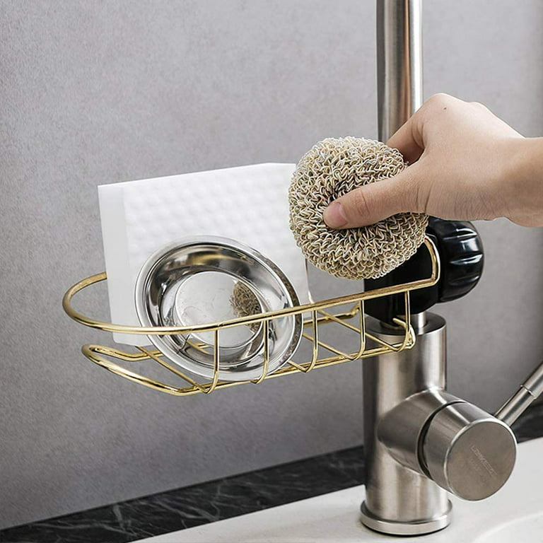 Gorware Faucet Rack Hanging Faucet Sponge Holder Metal Faucet Storage Rack Stable Faucet Holder Drying Drainer Sponge Holder Over Faucet Detachable