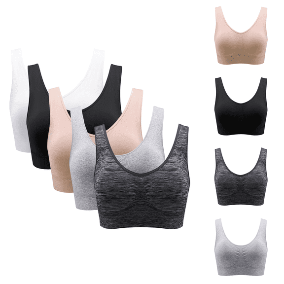 Ahuyic Womens Sports Bra,Summer Plus Size Bra,Womens Solid Seamless Yoga Suit Drying Yoga And Beautiful Back Gathering Drying Sports Bra,Gray,XXXL