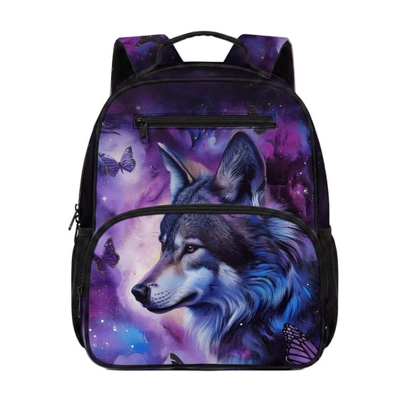 Uorisanigo Purple Galaxy Wolf School Backpack for Kids Boys Large Capacity, Lightweight Preschool Elementary Daypack with Adjustable Shoulder for Camping Travel