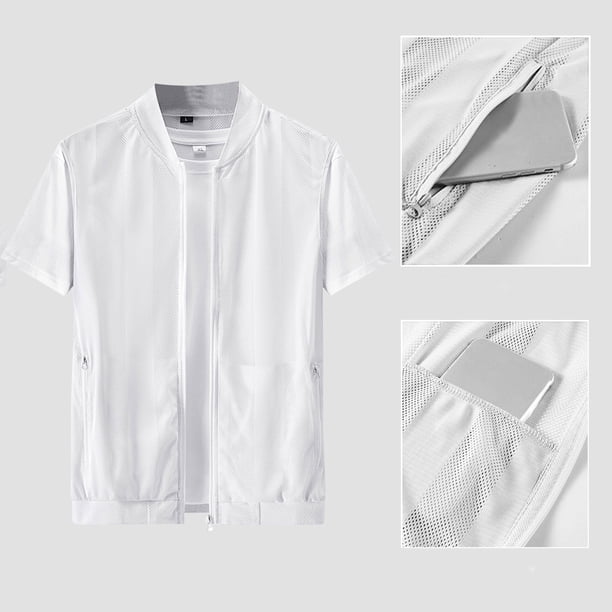 pstuiky Camisetas sin mangas para hombre, Chaleco de verano transpirable con malla y protección solar para hombre, con bolsillo interior para pesca al aire libre Camisas de hombre xxxxl