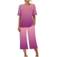 thumbnail image 4 of Kaemgyyd Capri Pajama Sets for Women Short Sleeve Gradient Tops Soft Comfy Sleepwear Two Piece Pjs Sets Loungewear, 4 of 7