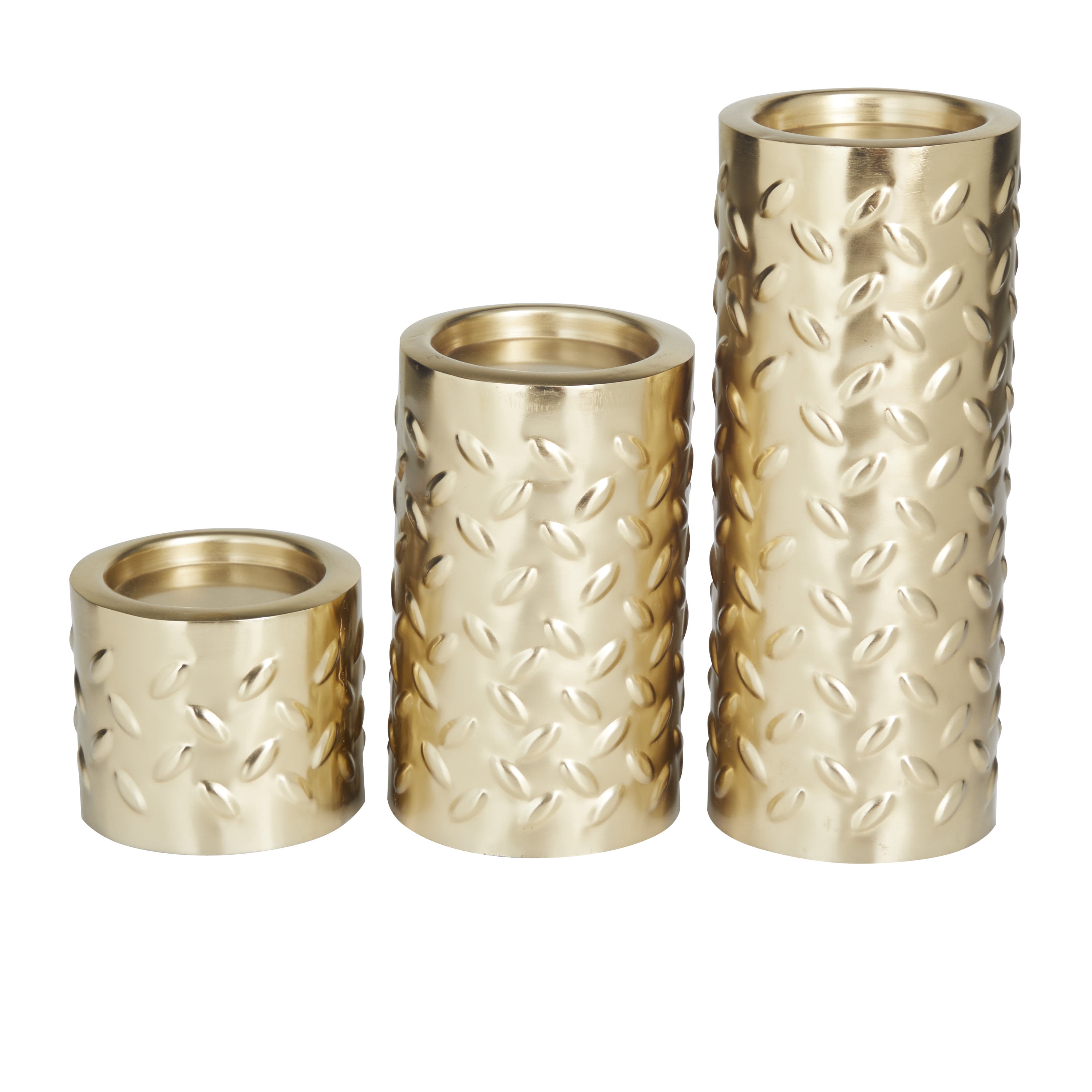 DecMode 3 Candle Gold Metal Pillar Candle Holder with Studs, Set of 3