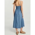 thumbnail image 6 of Women Sleeveless Spaghetti Strap Scoop Neck Denim Dresses Button Up Flowy A-Line Jean Dress Blue S, 6 of 8