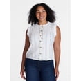 thumbnail image 2 of Time and Tru Women's Lace Inset Sleeveless Cotton Top, Sizes XS-XXXL, 2 of 6