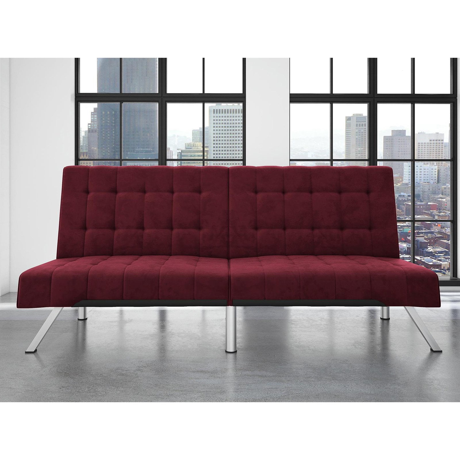 Dhp Emily Convertible Futon Sofa Couch Red Velvet