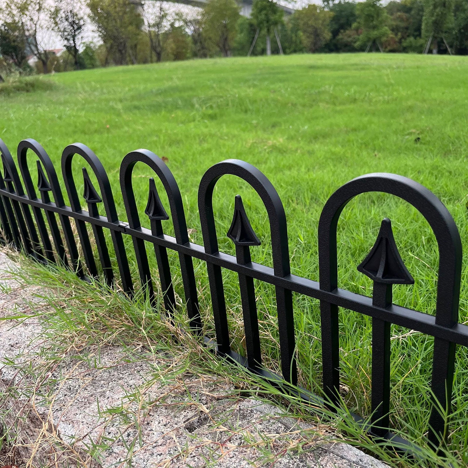 4-Pack Plastic Garden Fence Panels&nbsp;- 24" Flower Bed Edging with Ground Spikes, Weatherproof Landscape Border for Driveways, Lawns, Easy Assembly