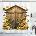 thumbnail image 3 of Rustic Shower Curtain, Farmhouse Lover Countryside Wooden Barn Cottage Summer Flowers Butterfly, Cloth Fabric Bathroom Decor Set with Hooks, 69" W x 84" L, Earth Yellow and Cocoa, 3 of 8