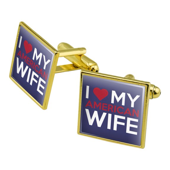 I Love My American Wife Square Cufflink Set - Silver or Gold