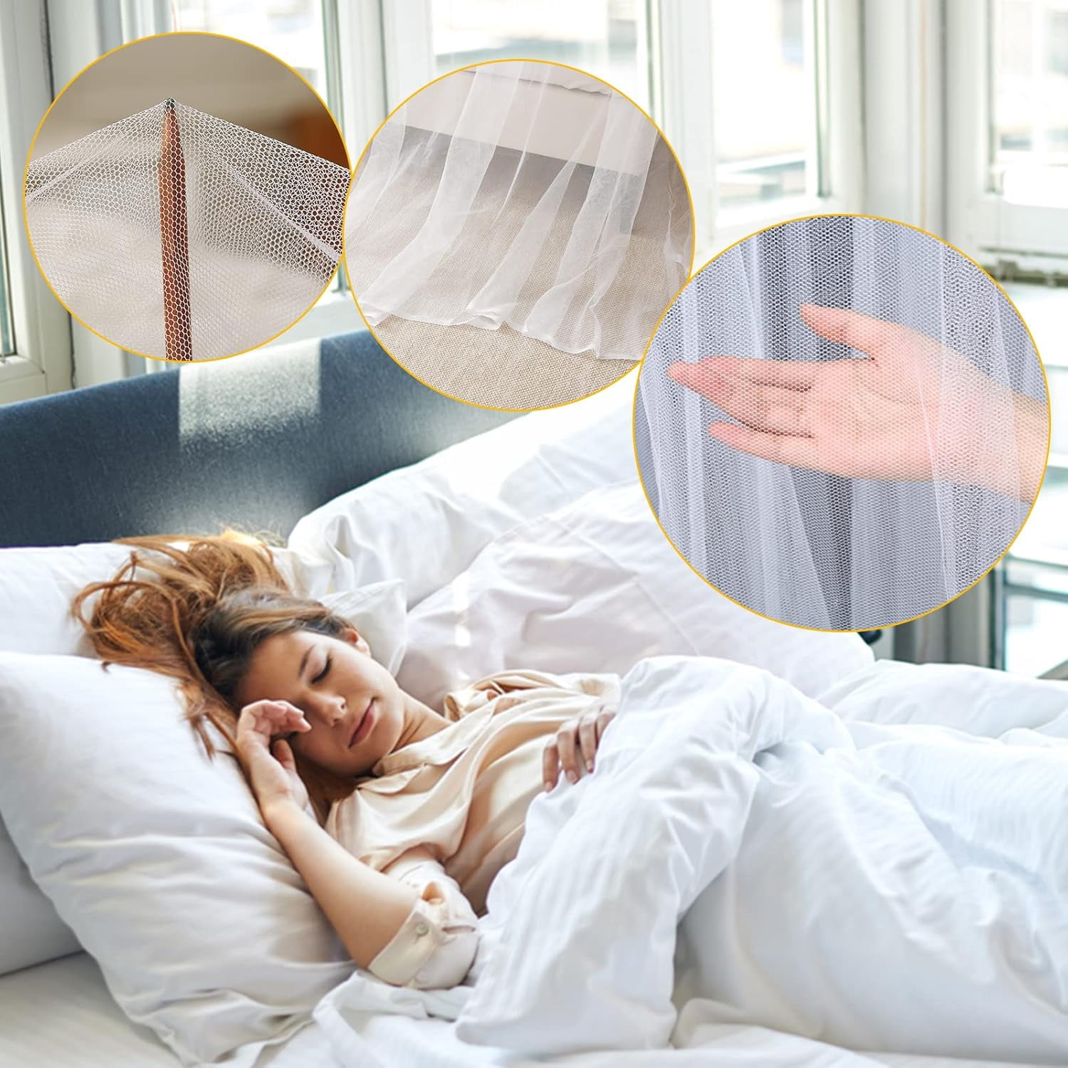 CAILDANL Mosquito Net Bed Canopy for Girls,King Canopy Bed Curtains Queen Size from Ceiling,Dome Mosquito Netting Bed Tent Twin Girls Canopy Bed Decor for Baby Crib,Kid Bed and Adult Beds (White)