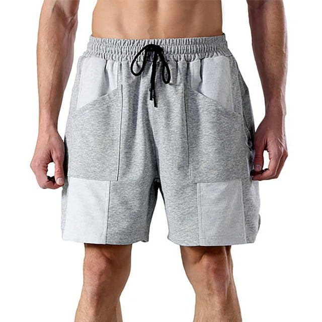 Aayomet Men Shorts Mid Waist Shorts Pant Solid Splice Pocket Drawstring Knee Length Shorts (Gray, M)