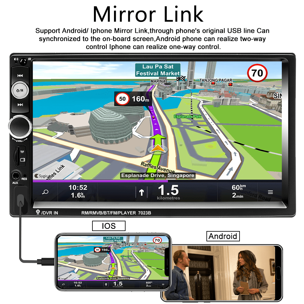 Podofo Car Stereo Double Din Car Radio 7 Inch MP5 Player with HD Touch Screen Digital Display Bluetooth Multimedia Support PhoneLink USB SD Aux Backup Camera