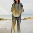 thumbnail image 4 of Atogsazn Summer Lounge Sets for Women Plain Short Sleeve Blouse Wide Leg Pants Cotton Linen 2 Piece Casual Beach Outfits Gold XXXXXL on Clearance, 4 of 6