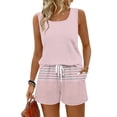 thumbnail image 2 of Two Piece Sets for Women Going Out Casual Stripe and Plaid Pattern Summer Airport Travel Outfits Casual Summer Loungewear Shorts Sets, 2 of 8