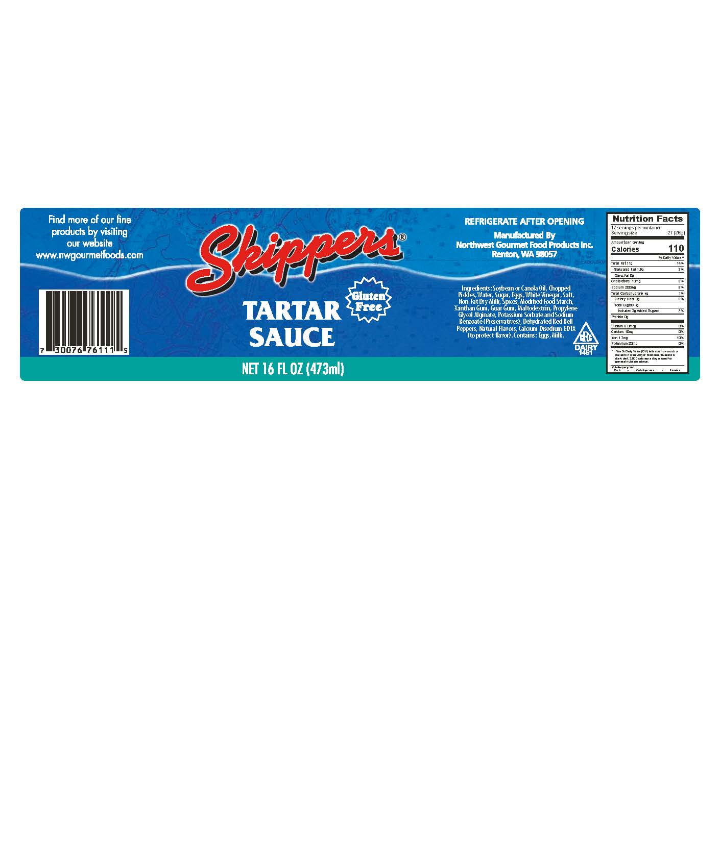 (4 pack) Nw Gourmet Foods Skipper’s, Tartar Sauce, 16 fl oz Jar
