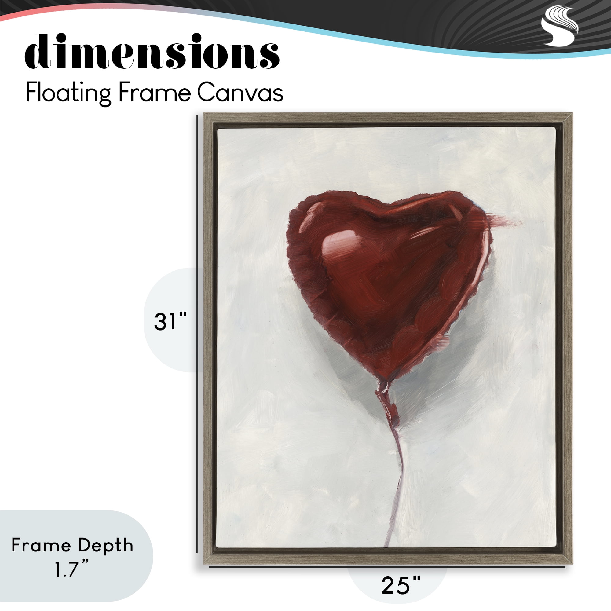 Stupell Industries Heart Shaped Balloon Brown Framed Floater Canvas Wall Art, design by Ethan Harper