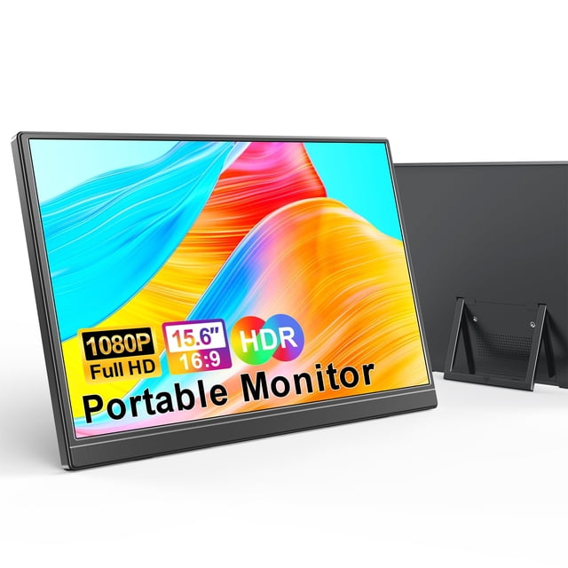 WGK Monitor portátil Extensor de pantalla para computadora portátil 15.6 pulgadas 1080P Monitor externo de viaje USB-C HDMI Monitor de juegos ultra delgado con bisel cero con soporte, para PC Mac Phon