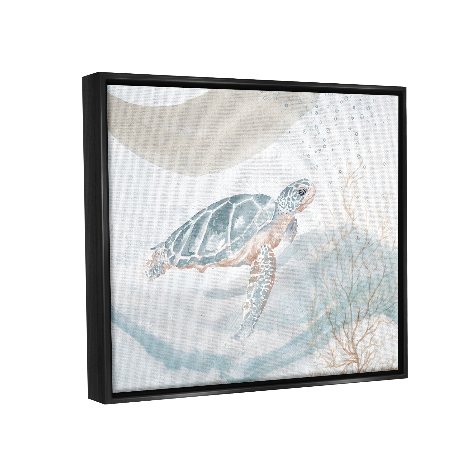 Stupell Industries Drifting Sea Turtle Serene Ocean Wave Atmosphere Painting Jet Black Floating Framed Canvas Print Wall Art, Design by Patricia Pinto