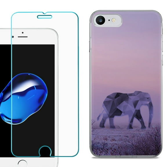 For Apple iPhone 7 / iPhone 8 Case, Slim-Fit TPU Phone Case, with Tempered Glass Screen Protector, by OneToughShield ® - Twilight Elephant
