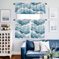 thumbnail image 2 of Gradient Ocean Kitchen Curtains Valances and Tiers Set of 3 Waves Blue Gradient Waves Tier Curtains and Valance with Rod Pocket for Small Windows, 27.5"x36", 2 of 9