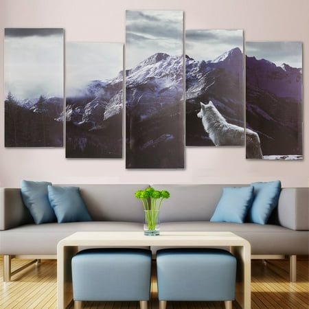 Large Wall Pictures (Mrosaa Canvas Print Pictures Large Mountain Plateau Wolf Wolv Wall Art Painting Home Decor Snow With)