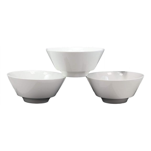 Contemporary Large White Porcelain Trapezoid Round Bowls 44oz 8.5"Dia Set Of 3
