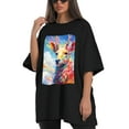 thumbnail image 4 of Plus Size Shirt for Women Black Tops for Women Oversized Short Sleeves Shirt for Women Colorful Deer1 T Shirt Crewneck Shirt for Women 3XL, 4 of 5