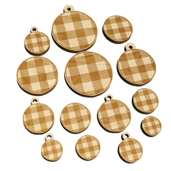 Buffalo Plaid Pattern Wood Mini Charms Shapes DIY Craft Jewelry - With Hole - Various Sizes (16pcs)