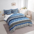 thumbnail image 3 of Manfei Tribal Damask Blue Bedding Comforter Set 7pcs, Fashion Zebra Print Queen Bedding Sets, Boho Stripes Abstract Reversible Queen Sheet Sets, Breathable Home Decor, 3 of 7