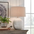 thumbnail image 2 of Signature Design by Ashley Jamon Ceramic Table Lamp, Beige, Textured Accent Lamp with Fabric Drum Shade and 3-Way Switch, 2 of 4