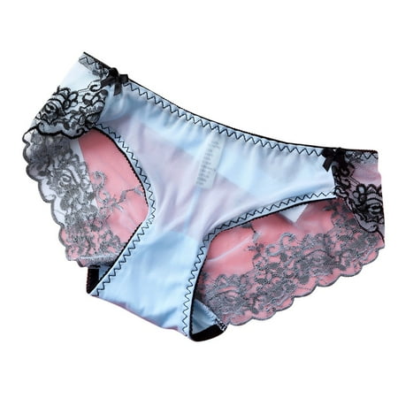 

BSDHBS Women s Lingerie Women Pantie Lace knicker High Elastic Embroidery Yarn Underpants Underwear Blue Size L