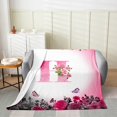 thumbnail image 2 of Erosebridal Floral Initial Flannel Blanket 40x50,Flower Butterfly Sherpa Throw,Teens Bedroom Decor,Ultra Soft, 2 of 7