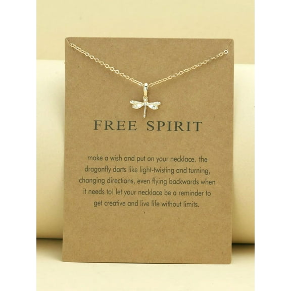 EOEMY Dragonfly Animal Pendant Necklace With Blessing Card Creative Necklace For Women-Default
