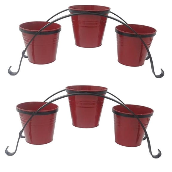Houston International Trading 7136-3E XR S/2 7136-3E XR S/2 Enameled Galvanized Planters with Iron Stand, Red