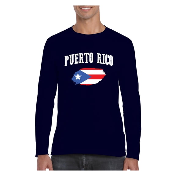 Mens Long Sleeve T-Shirts - Puerto Rico Flag