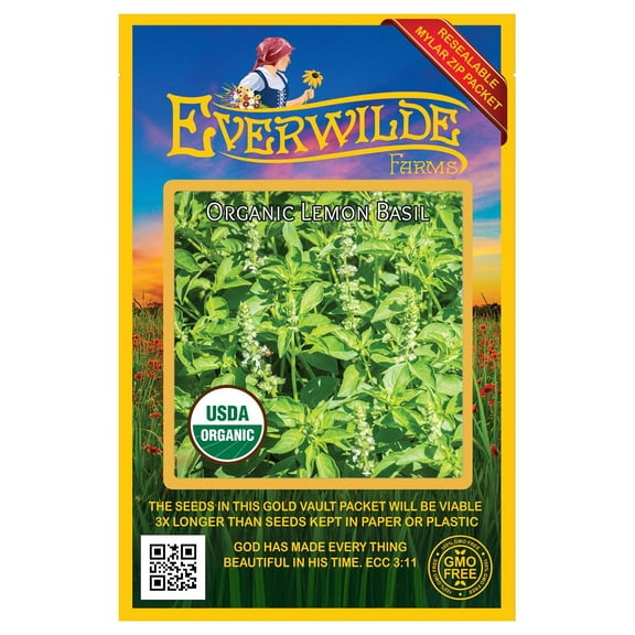 Everwilde Farms - 1000 Organic Lemon Basil Herb Seeds - Gold Vault Jumbo Bulk Seed Packet