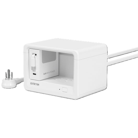 Gitryin - Desktop Charging Station   1 USB-C Retractable Charger, 40W, 31.5-Inch flat Cable, 8 AC White