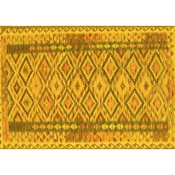 Ahgly Company Machine Washable Indoor Rectangle Persian Yellow Traditional Area Rugs, 5' x 7'