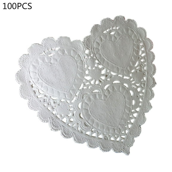 UNTERING 100Pcs/Set 4 Inch 10cm Heart Shape Paper Doily Colorless Doilies Placemat