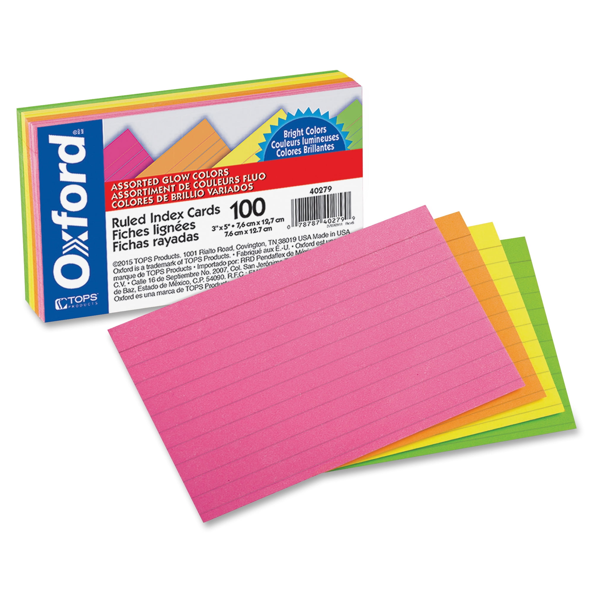 Oxford Printable Neon Index Cards, 3 x 5, Assorted, 100 per Pack