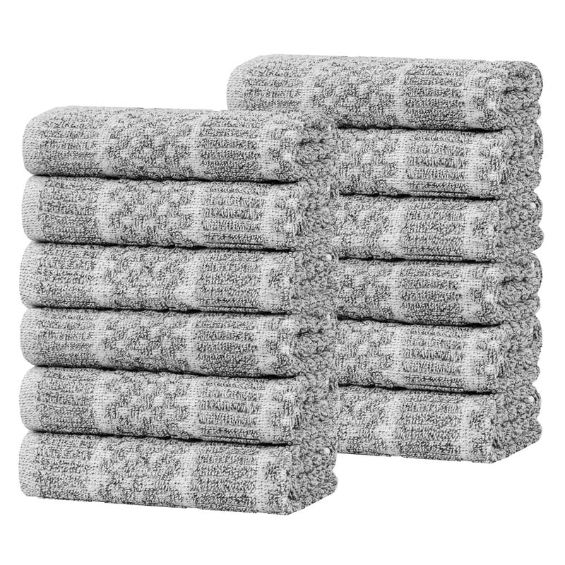 Superior Naples Viscose Cotton Blend Medium Weight Face Towels Washcloths, Set of 12, Charcoal