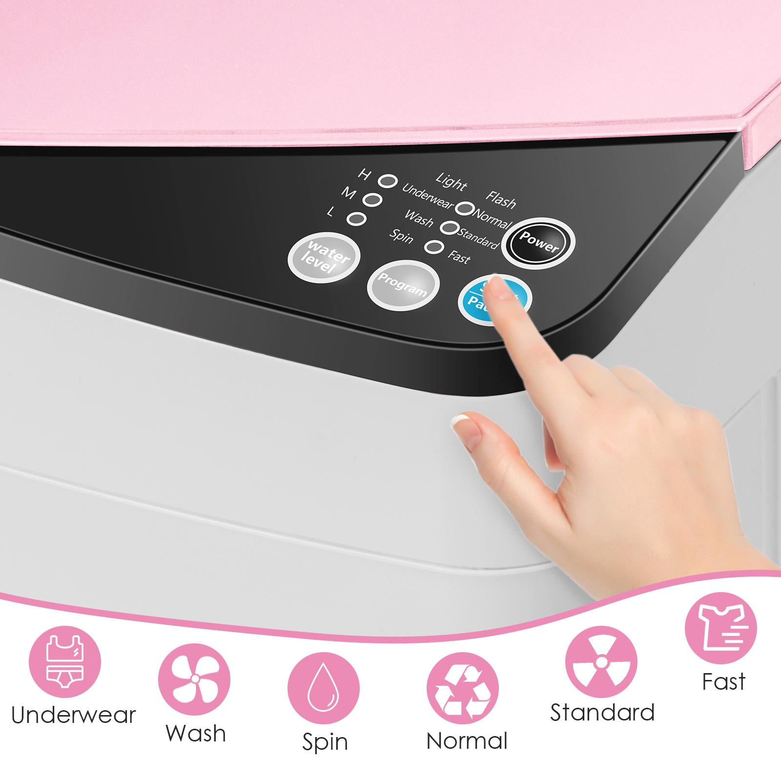Giantex Full-Automatic Washing Machine, 7.7lbs Capacity Washer and Spinner Combo w/Built-in Barrel Light, Drain Pump & Long Hose, Compact Laundry Washer for Small Spac/RV/Dorm (Pink)