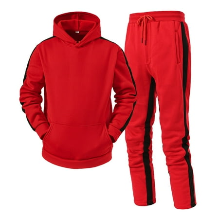 KaLI_store Men s Suits Suits men Tracksuits 2 Piece sets Jogging suits Casual Outfits for men Red M