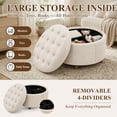 thumbnail image 5 of EOP 25" Round Storage Ottoman, Modern Tufted Fabric Footrest Stool With Reversible Tray Lid, Solid Wood Legs, Multifunctional Coffee Table For Living Room, Bedroom, Camel, 5 of 16