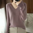 thumbnail image 2 of WUANDIXFA Chandails à Enfiler Femmes Chandails Col en V Chandails pour Femmes Chandails Légers pour Femmes Manches Longues Col Rond Léger Doux Chandail Tricoté Blouse Violet,2TG, 2 of 4