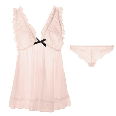 

Quealent Womens Lingerie Crotchless Women Lingerie Lace Chemise Halter Nightwear Teddy Dress Pink XL