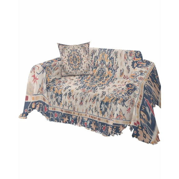 Boho Ethnic Flower Sofa Couch Covers for Dogs,Washable Sectional Couch Slipcovers for Loveseat with Tassel,Retro Bohemian Tribal Mandala Floral Non Slip Sofa Throw Cover Blanket Large 71''x102''