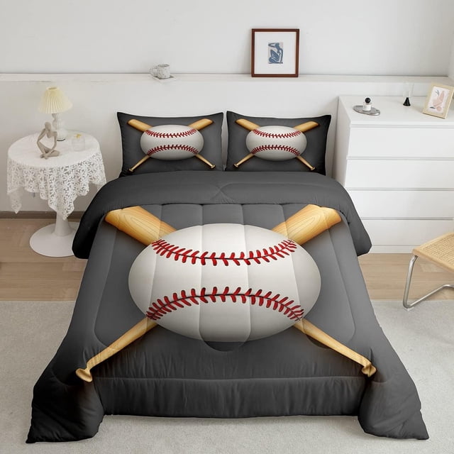 Juego de cama de béisbol 3D Bate de béisbol Impreso Edredón para Niños Niños Adolescentes 3D