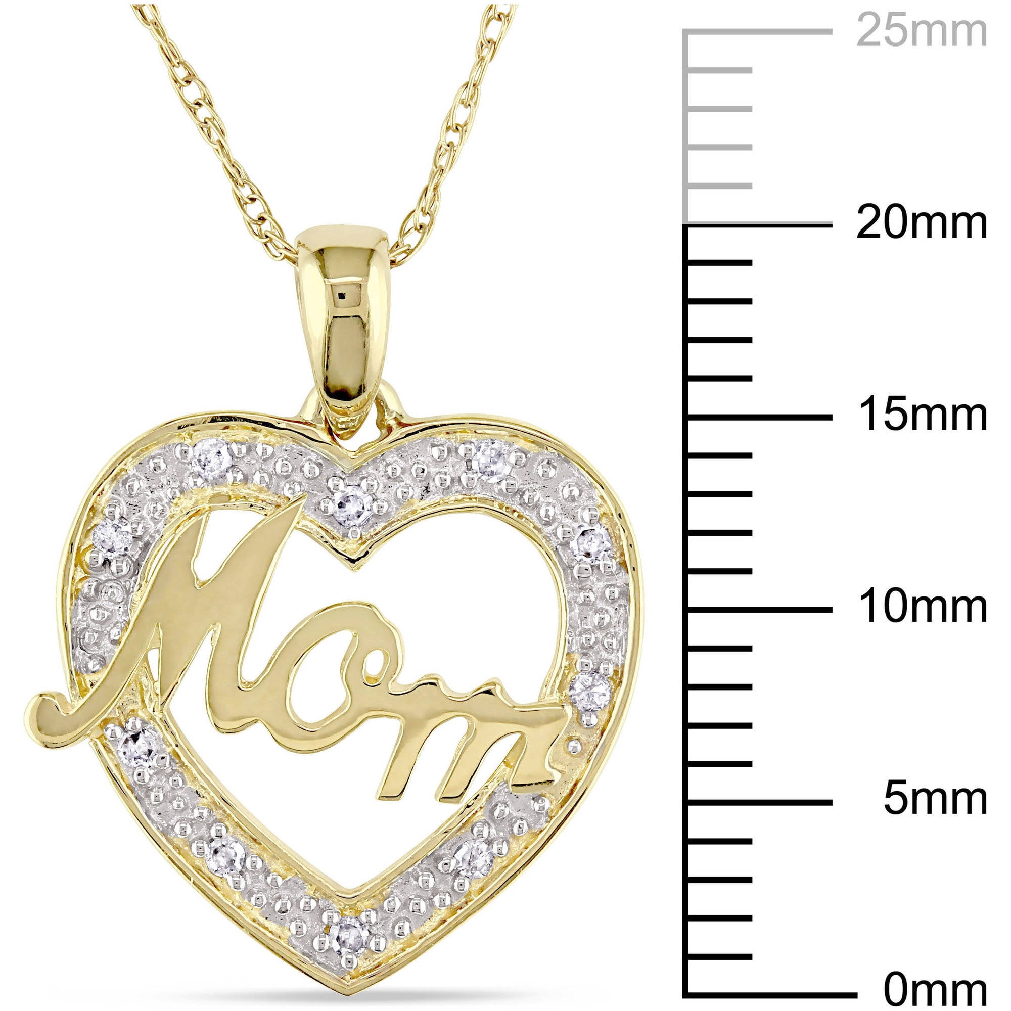 Everly Women's "Mom" .05CT TDW Diamond 10k Yellow Gold Heart Necklace -17"