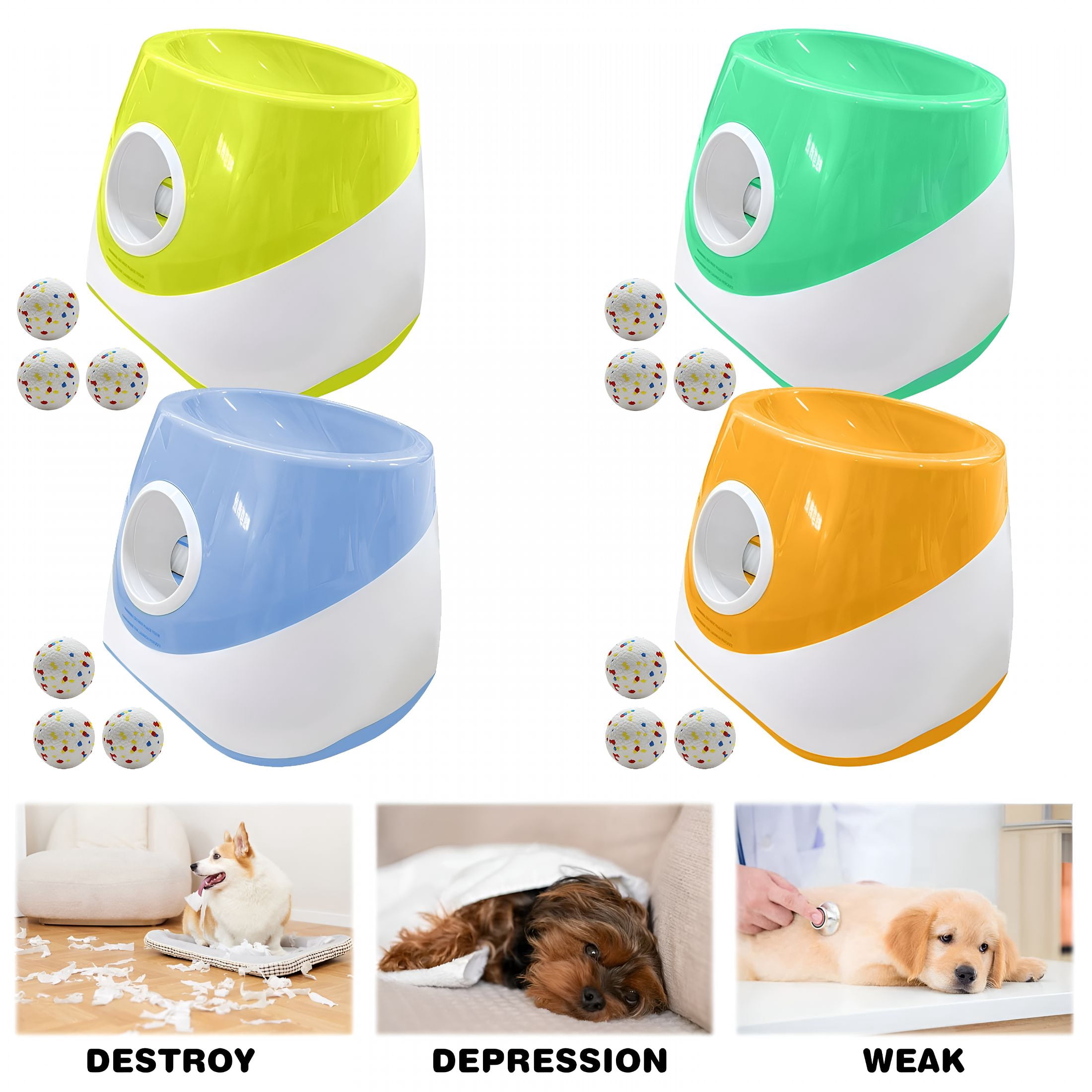 BESTSKY Upgraded Automatic Ball Launcher for Dogs – Rechargeable Interactive Dog Fetch Toy with 3 Balls, Adjustable Launch Distance, Infrared Sensor Dog Ball Thrower for Dogs（Lime Green）